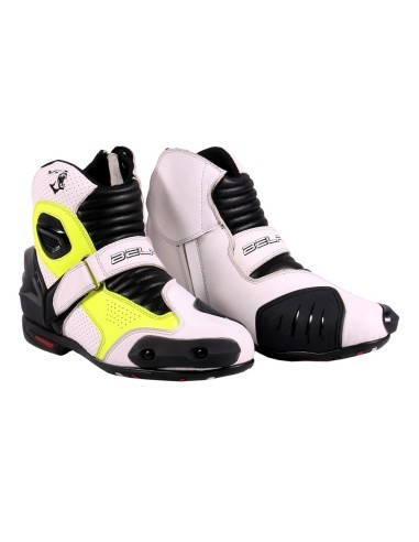 Bela Faster Motorcycle Racing Boots White/Yellow Fluorescent